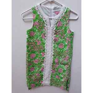 Lilly Pulitzer Girls Lion Shift Size 10 Sleeveless Floral Dress Pink & Green Cot